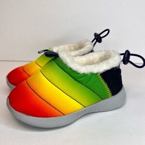 Lands End Toddler Faux Fur Lined Slip On Booties Size 8M Multi Colored NWOT